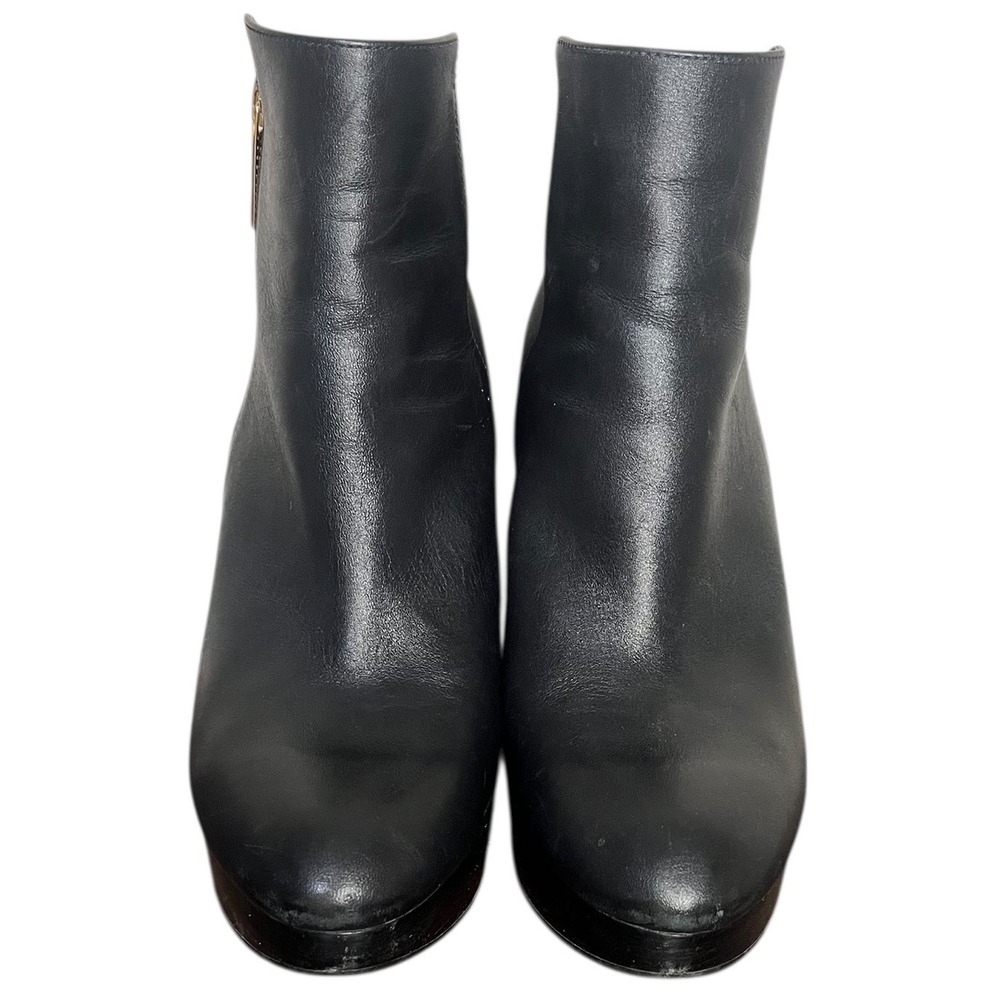 Michael Kors Clara Black Leather Wedge Ankle Boots Booties Gold Zipper Women's 8 - Picture 2 of 9